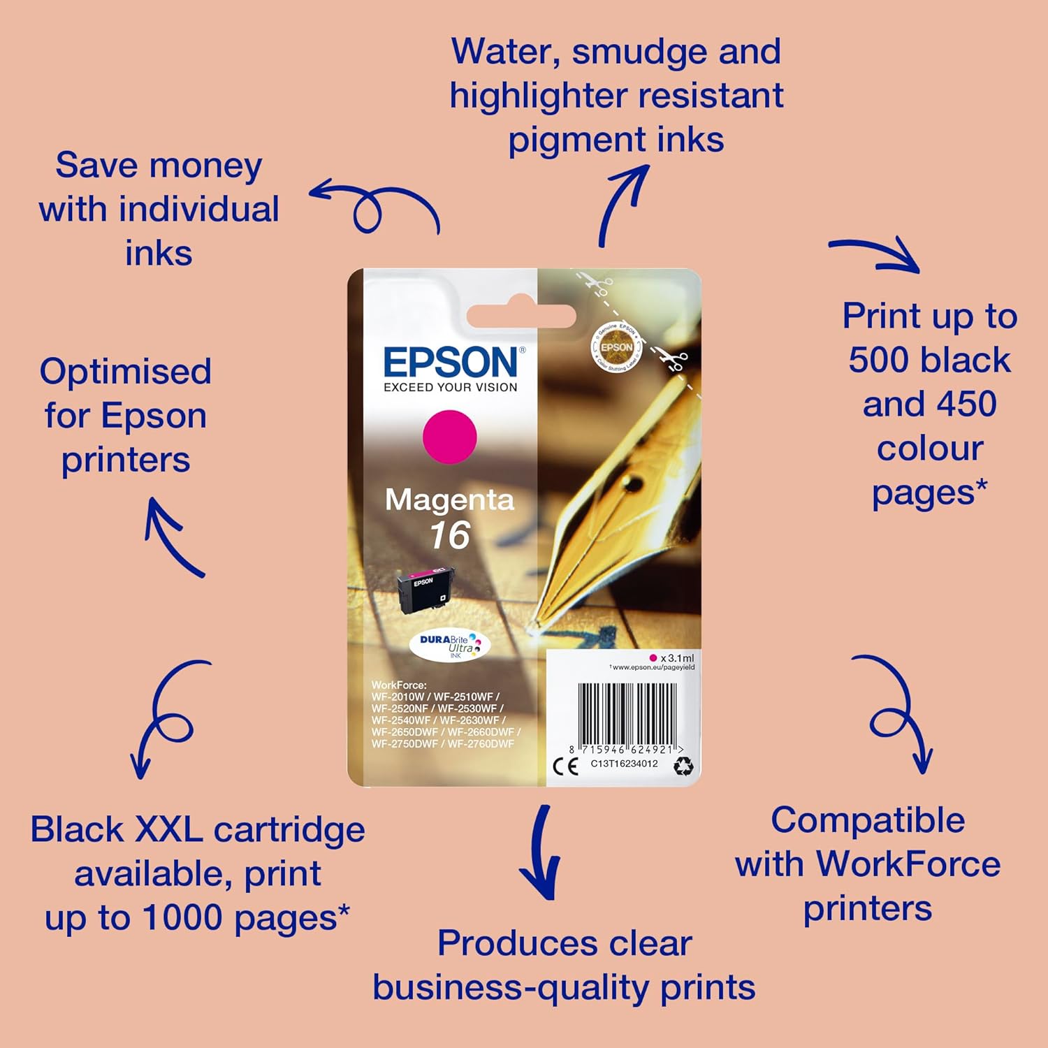 Epson 235M299 Original 16 Tinte Füller (WF-2630WF, WF-2650DWF, WF-2660DWF, WF-2750DWF, WF-2760DWF), magenta