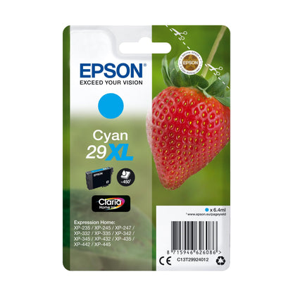Epson Serie 29XL Fragole, Cartucce Claria Home per Stampante Inkjet, Single Pack 1 Colore (Ciano) Formato XL, Stampe Casa/Ufficio fino 450 Pagine, Confezione Retail