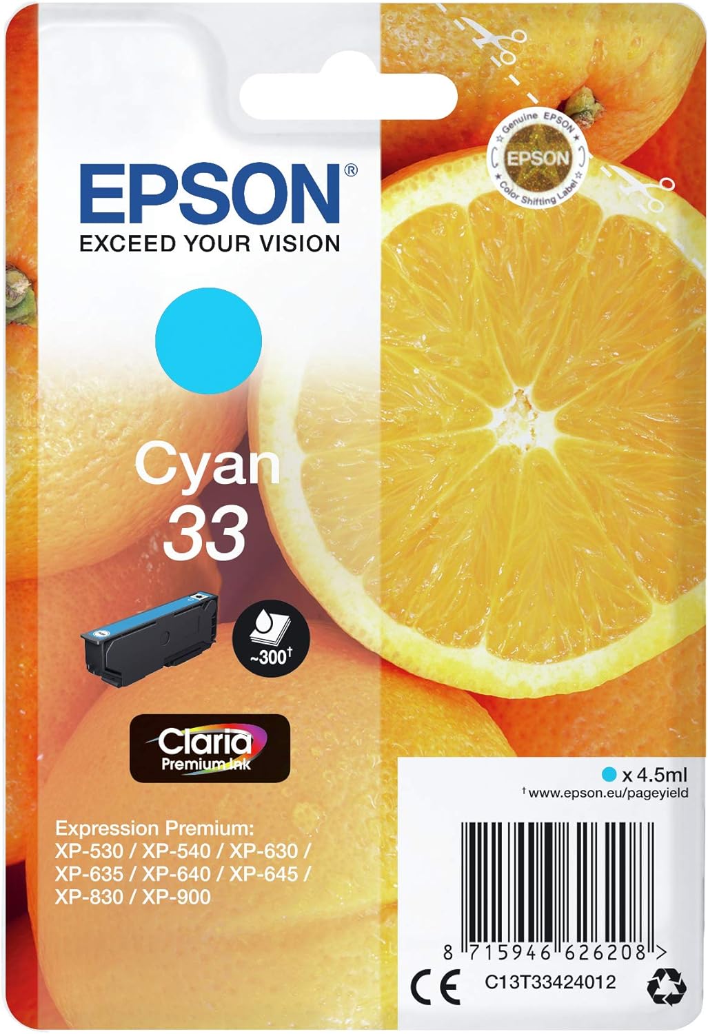 Epson 33 Cyan Oranges, Genuine, Claria Premium Ink