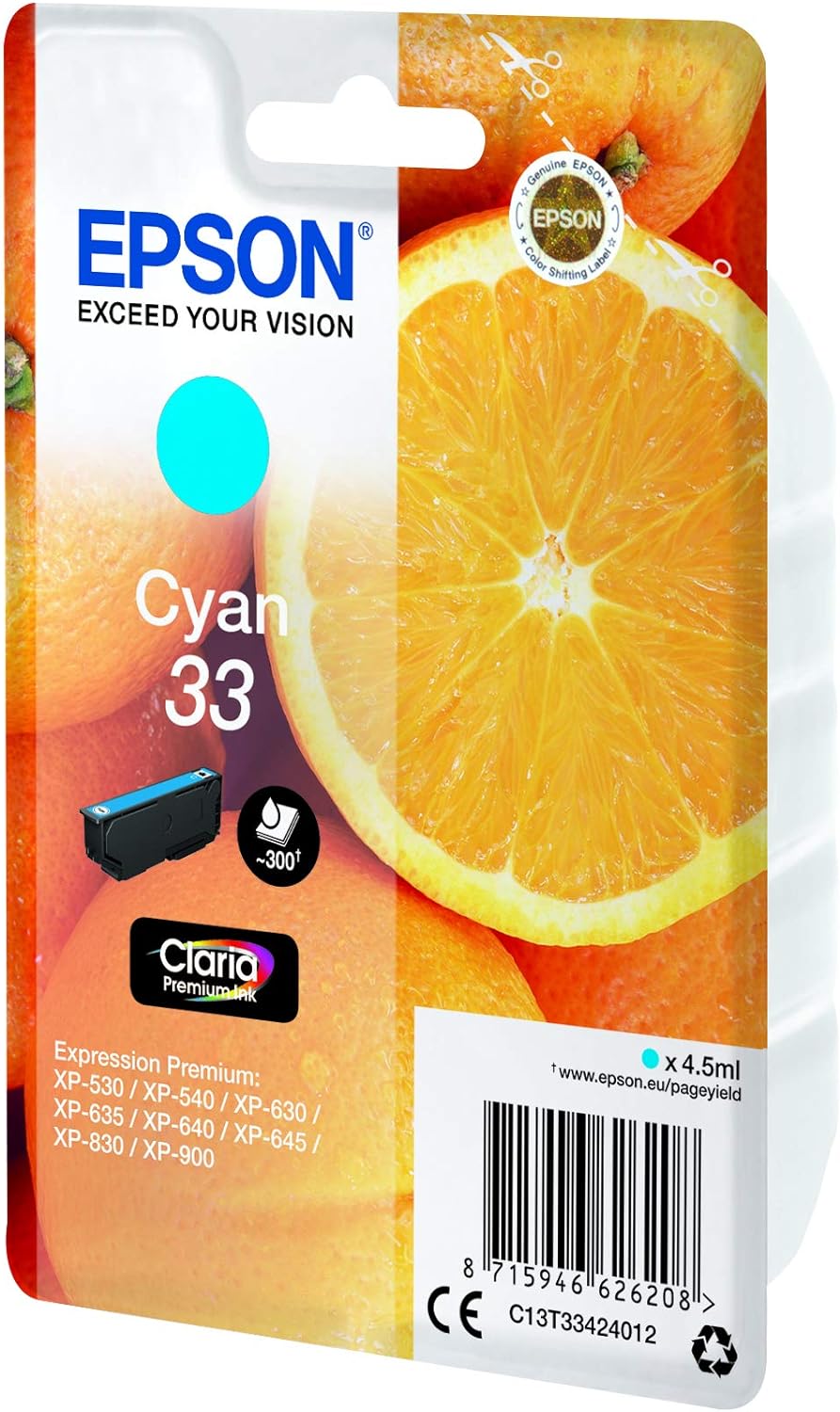 Epson 33 Cyan Oranges, Genuine, Claria Premium Ink