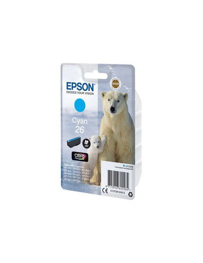 Epson 26 Ours Polaire Cyan, Cartouche d'encre d'origine, XP-510 XP-520 XP-600 XP-605 XP-610 XP-615 XP-620 XP-625 XP-700 XP-710 XP-720 XP-800 XP-810 XP-820