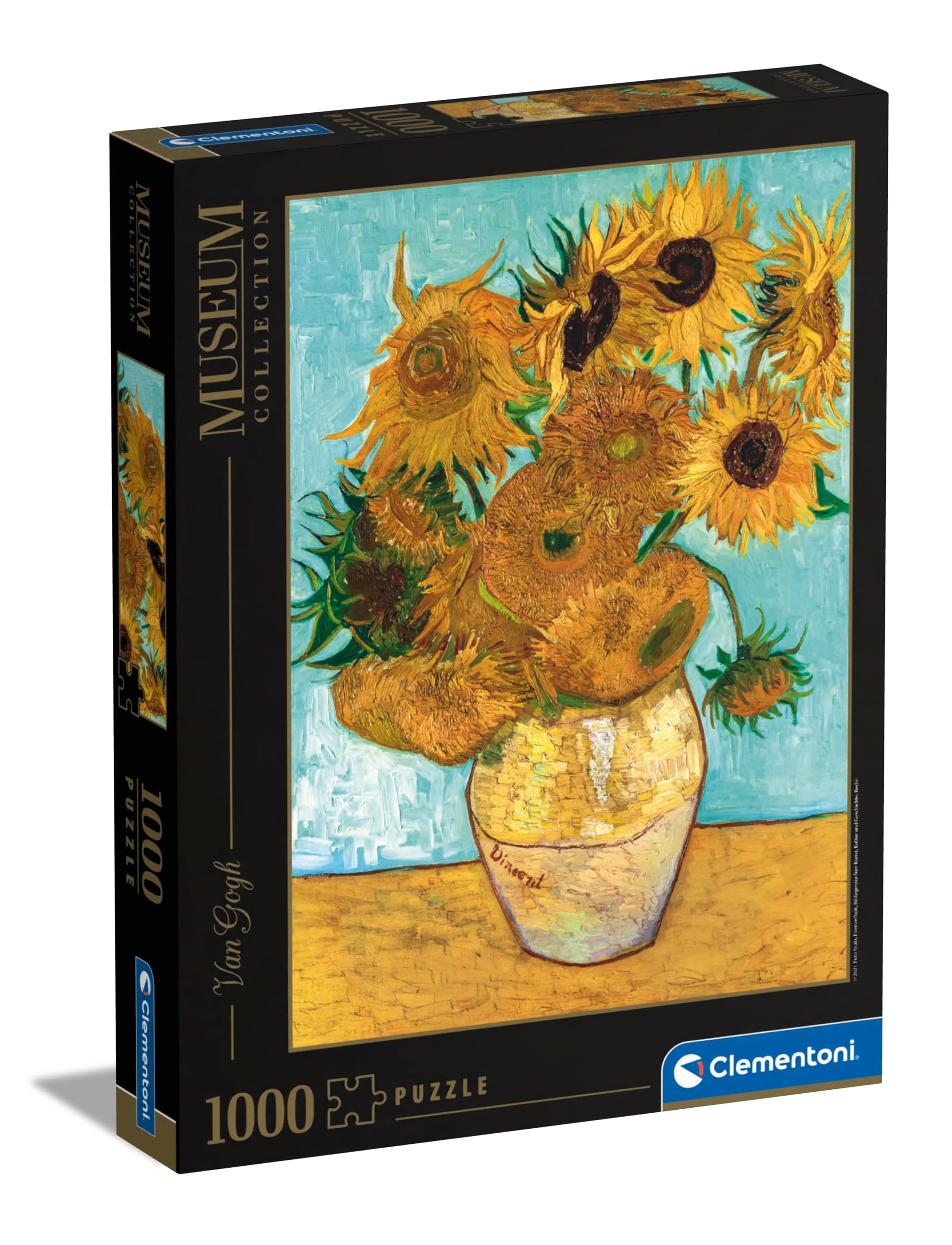 Clementoni 31438 van Gogh – Vase mit Sonnenblumen – Puzzle 1000 Teile, Museum Collection, Geschicklichkeitsspiel für die ganze Familie, Erwachsenenpuzzle ab 14 Jahren Sonnenblumen, Van Gogh