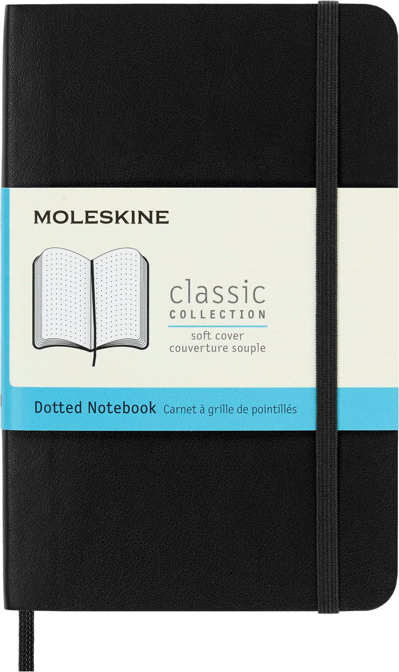 Moleskine Classic Dotted Paper Notebook, Soft Cover and Elastic Closure Journal, Color Black, Size Pocket 9 x 14 A6, 192 Pages