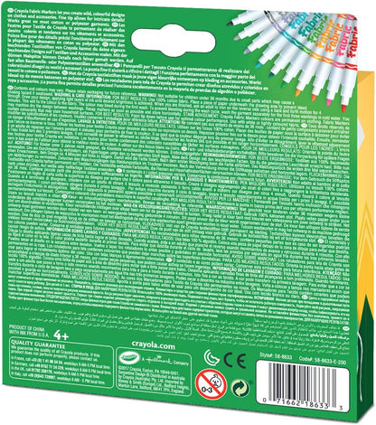 Crayola - Marqueurs pour tissu, 10 pièces, rouge, rose, orange, jaune, violet, vert clair, bleu, bleu clair, gris, noir, Pour décorer les T-shirts et les objets en tissu, 58-8633