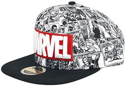 Marvel Logo and Comic Pattern Snapback Baseball Cap, Grey (Grey Grey), One Size