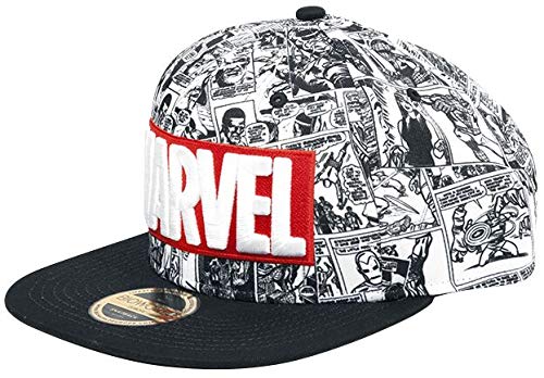 Marvel Logo and Comic Pattern Snapback Baseball Cap, Grey (Grey Grey), One Size