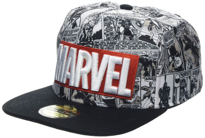 Marvel Logo and Comic Pattern Snapback Baseball Cap, Grey (Grey Grey), One Size