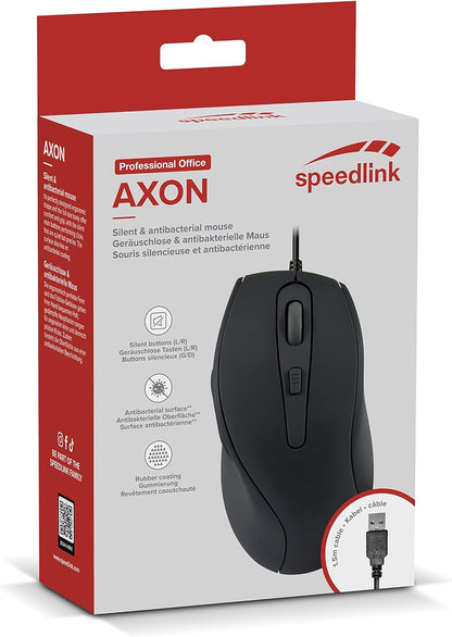 Speedlink AXON Silent & Antibacterial Mouse - Silent and antibacterial mouse with USB port, black
