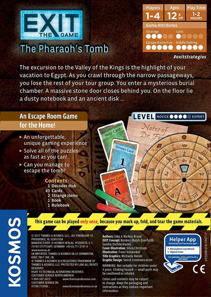 Thames & Kosmos - EXIT: The Pharaoh's Tomb - Level: 4/5 - Unique Escape Room Game - 1-4 Players - Puzzle Solving Strategy Board Games for Adults & Kids, Ages 12+ - 692698