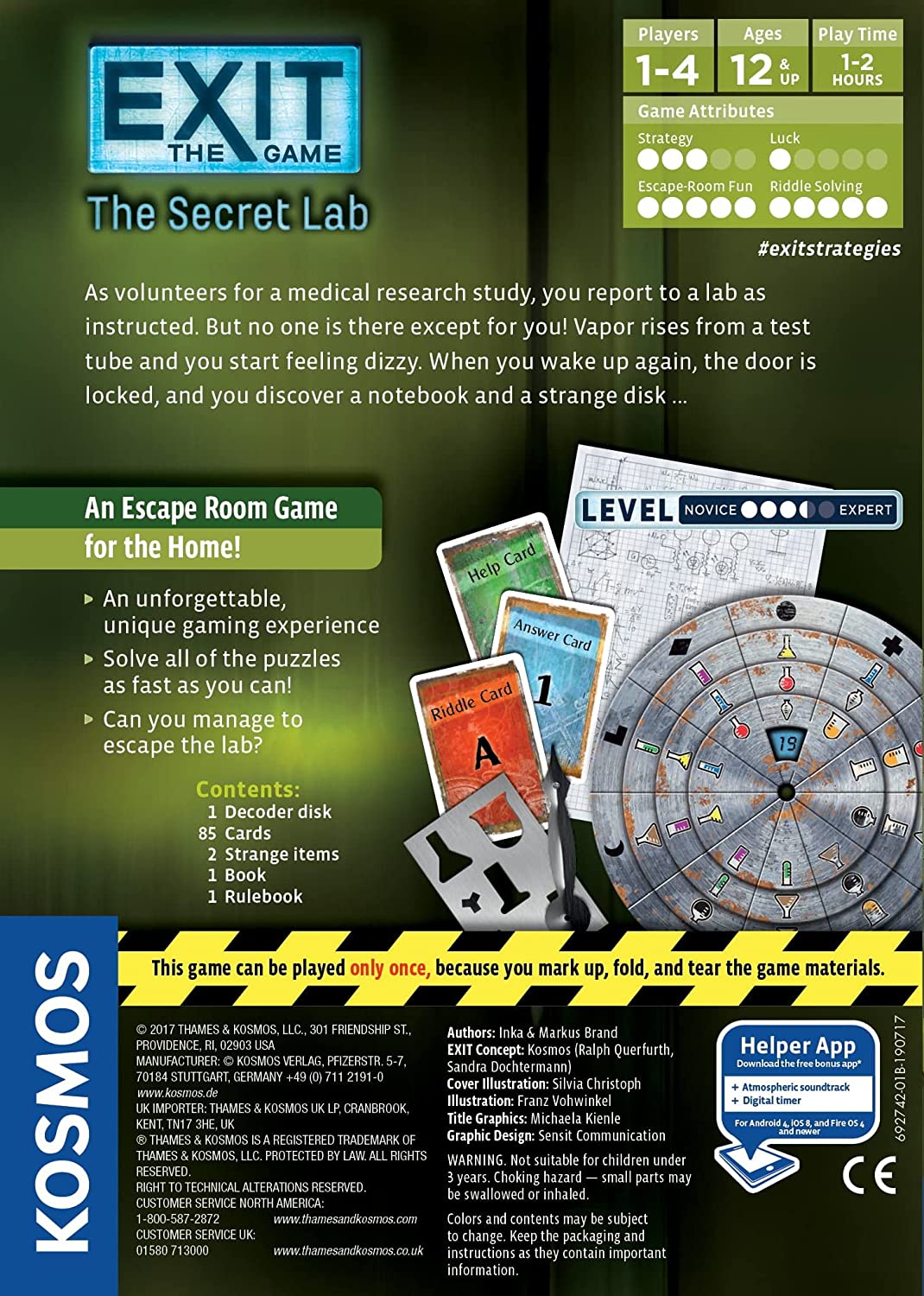 Thames & Kosmos - EXIT: The Secret Lab - Level: 3/5 - Unique Escape Room Game - 1-4 Players - Puzzle Solving Strategy Board Games for Adults & Kids, Ages 12+ - 692742