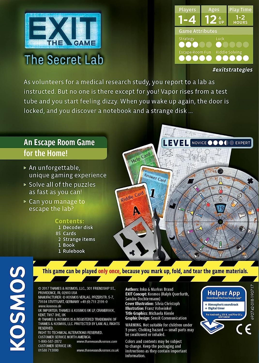 Thames & Kosmos - EXIT: The Secret Lab - Level: 3/5 - Unique Escape Room Game - 1-4 Players - Puzzle Solving Strategy Board Games for Adults & Kids, Ages 12+ - 692742