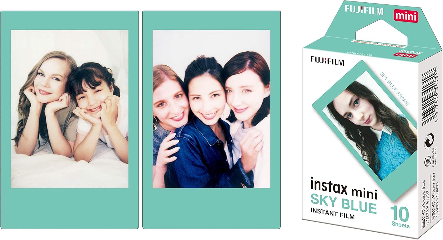 instax mini instant film, Blue border, 10 shot pack, suitable for all instax mini cameras and printers