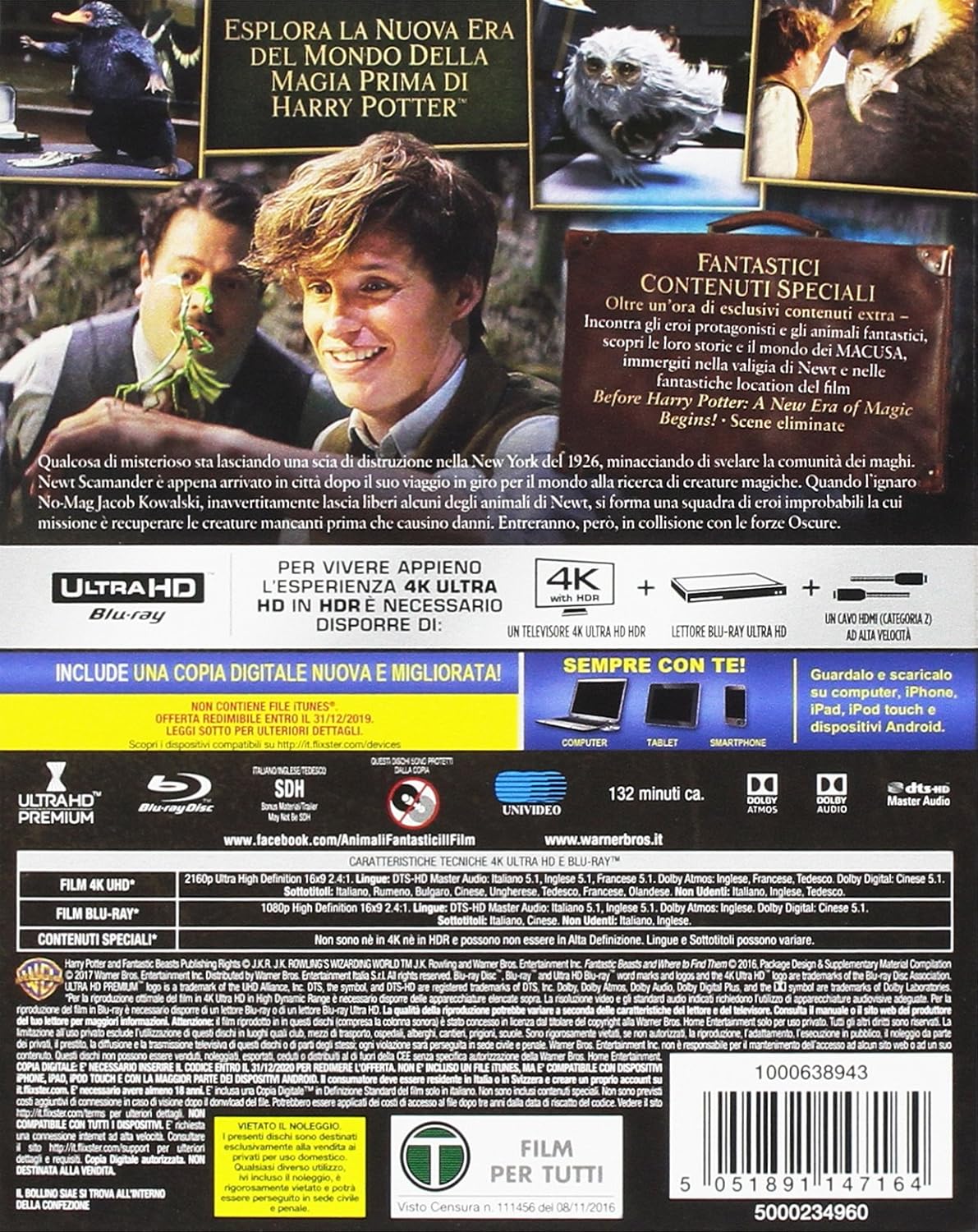 Animali Fantastici E Dove Trovarli (4K Ultra-HD + Blu-Ray + Dig.Copy)