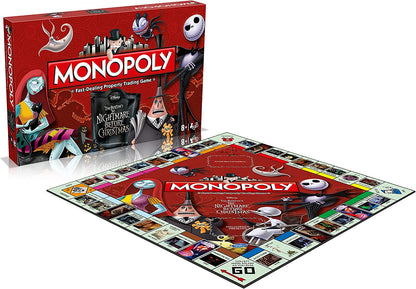 Winning Moves Nightmare Before Christmas Monopoly Board Game, Join the Pumpkin King and advance to the Guillotine Courtyard and Lock, Shock and Barrel’s Treehouse, makes a great gift for ages 8 plus