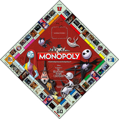 Winning Moves Nightmare Before Christmas Monopoly Board Game, Join the Pumpkin King and advance to the Guillotine Courtyard and Lock, Shock and Barrel’s Treehouse, makes a great gift for ages 8 plus