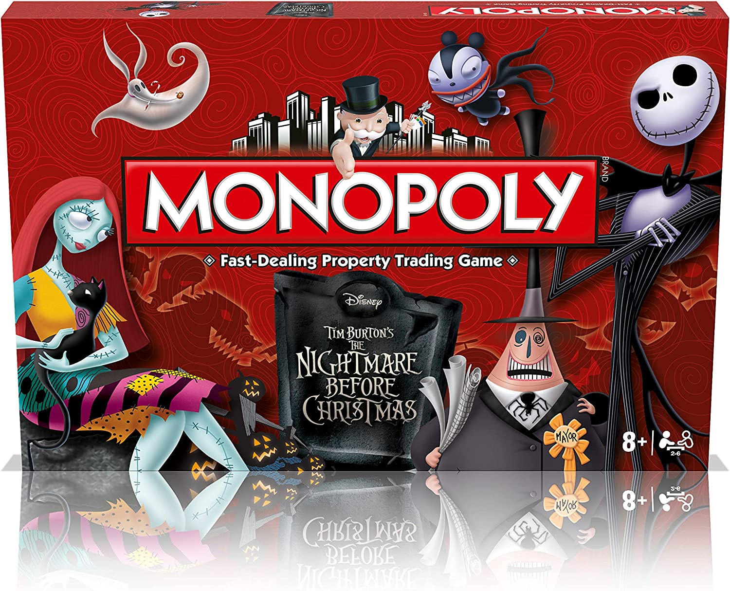 Winning Moves Nightmare Before Christmas Monopoly Board Game, Join the Pumpkin King and advance to the Guillotine Courtyard and Lock, Shock and Barrel’s Treehouse, makes a great gift for ages 8 plus