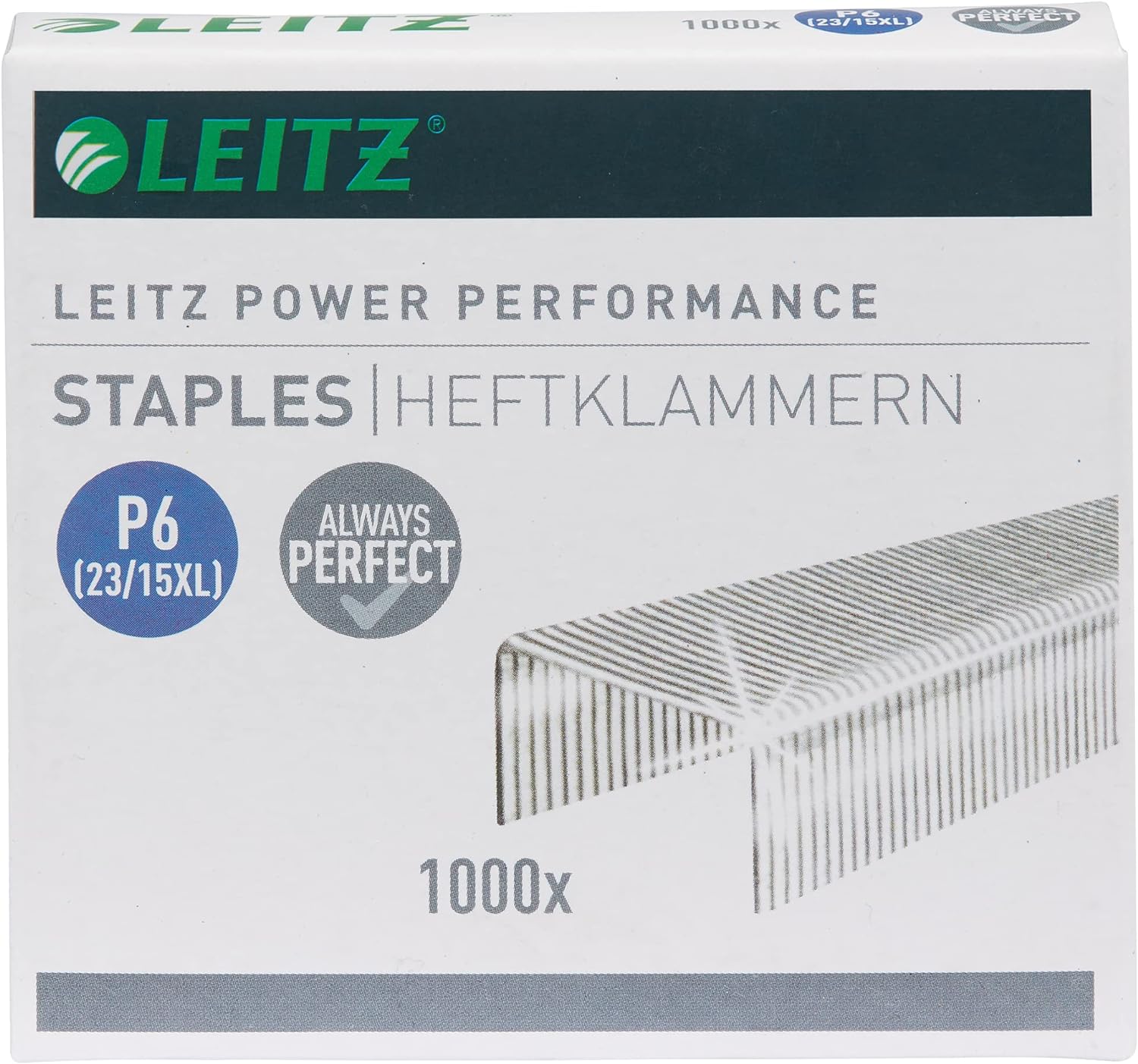 Leitz 55790000 P6 Power Performance 23/15XL Staples, Power Performance, Resistant Metal Wire, Length 15 mm, 1000 Pieces, Staples Up to 120 Sheet Capacity