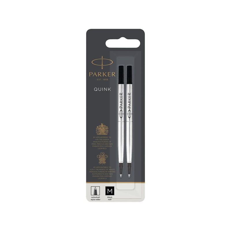Parker Rollerball Pen Refills | Medium Point | Black QUINK Ink | 2 Count
