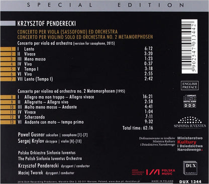 Penderecki: Concerto Per Viola (Sassofono) Ed Orchestra/...