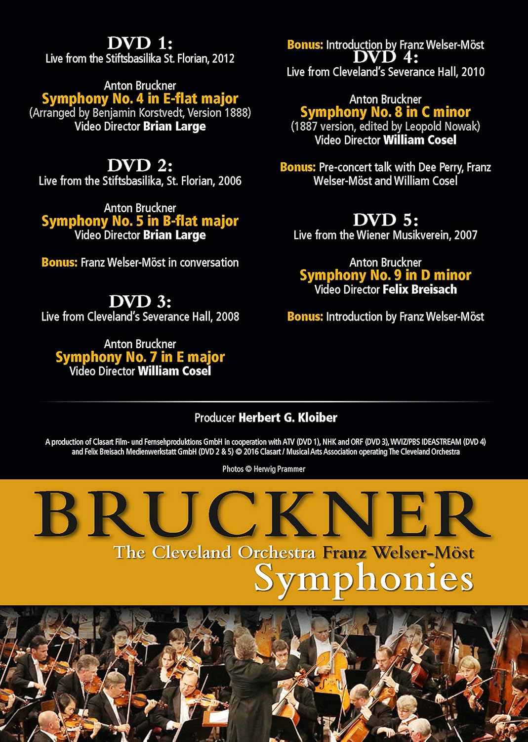 BRUCKNER / WELSER-MOST / CLEVELAND ORCHESTRA - ANTON BRUCKNER: SYMPHONIES NOS 4 5 7 8 & 9 (1 DVD