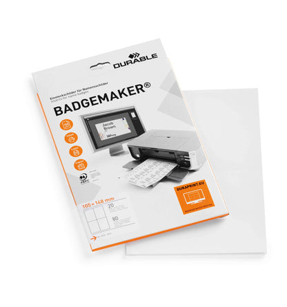 Durable BADGEMAKER Inserts A6 | Pack of 80 Inserts | PrinTable Name Badge Inserts | Create Professional Badges In Minutes