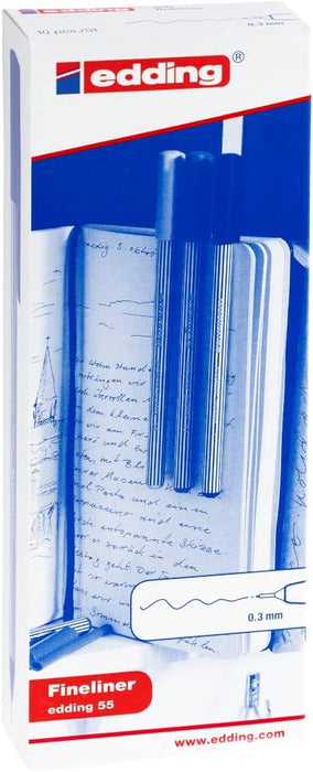 edding 55 - fineliner - black - 10 pens - 0.3 mm nib - colour pen for writing, drawing, underlining, illustrating - for children and adults, at school and in the home or office