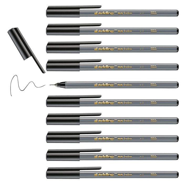 edding 55 - fineliner - black - 10 pens - 0.3 mm nib - colour pen for writing, drawing, underlining, illustrating - for children and adults, at school and in the home or office