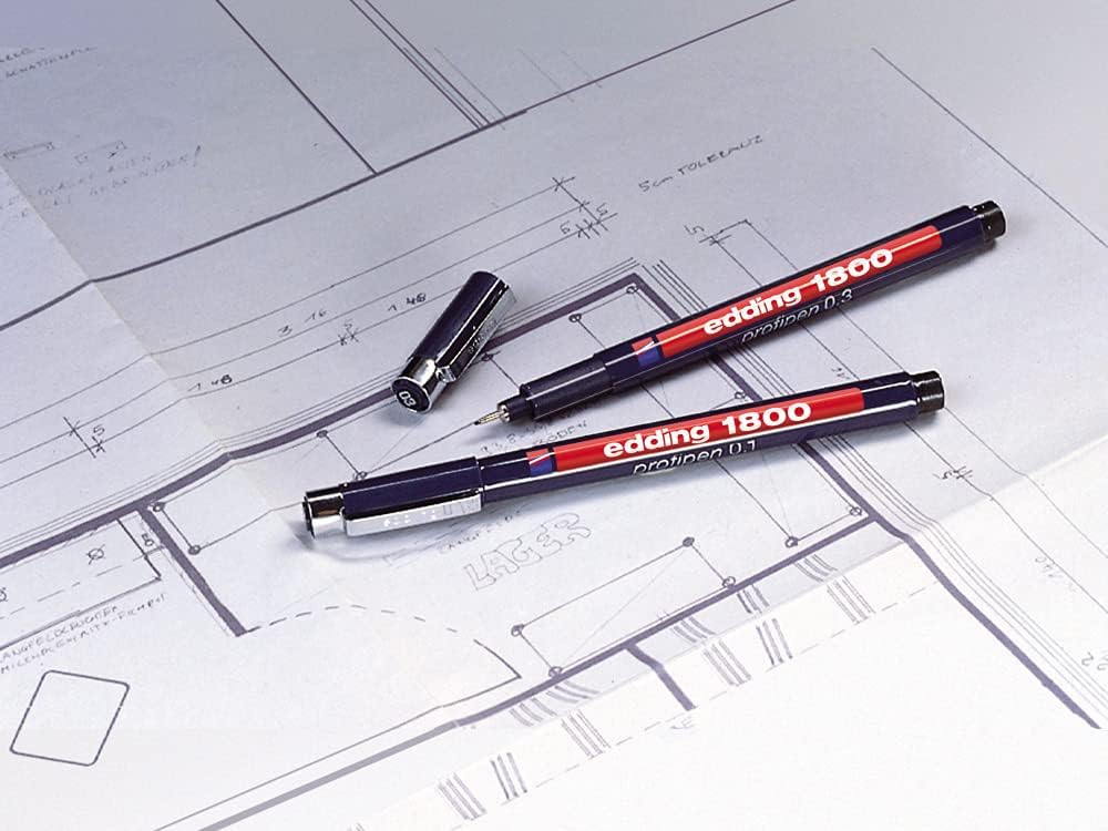 edding 1800 profipen - black - 10 pens - line width 0.5 mm - fineliner pen for precise writing, sketching and technical drawing - fine, metal-encased nib - suitable for use with rulers and stencils