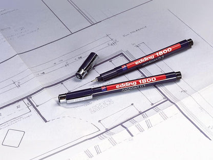 edding 1800 profipen - black - 10 pens - line width 0.5 mm - fineliner pen for precise writing, sketching and technical drawing - fine, metal-encased nib - suitable for use with rulers and stencils
