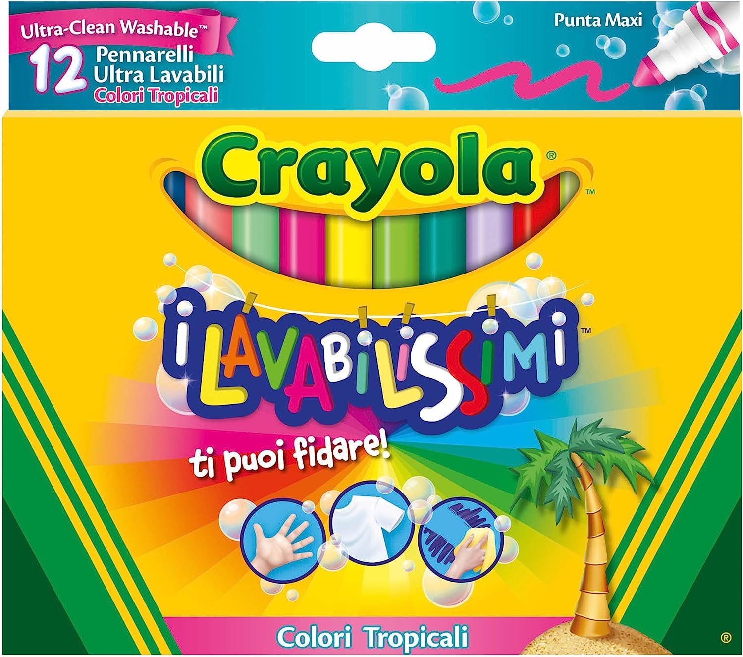 Crayola 58 – 8335 – The Lavabilissimi 12 Markers, tip Maxi, Tropical ...
