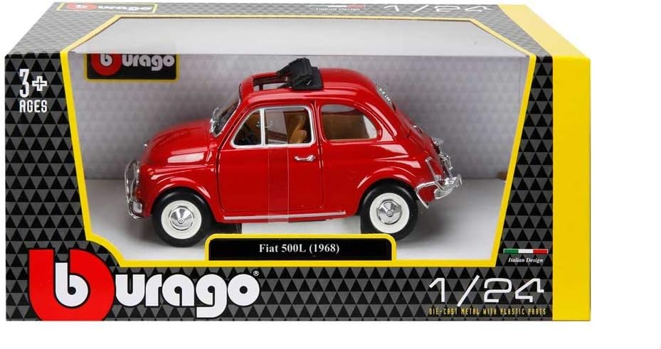 BBURAGO Fiat 500L (1968) Vehículo a Escala 1:24 Modelo de Coche de Juguete para coleccionistas, Color Rojo (B18-22099