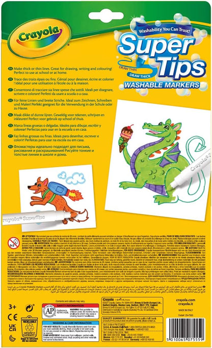 CRAYOLA SuperTips Washable Markers - Assorted Colours (Pack of 50) | Premium Felt Tip Pens That Can Easily Wash Off Skin & Clothing | Ideal for Kids Aged 3+