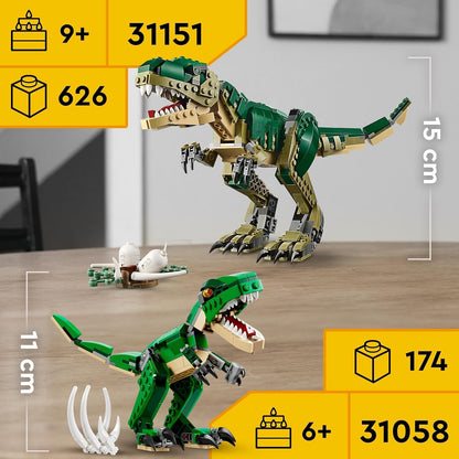 LEGO Creator 3in1 Machtige dinosaurussen Speelgoed Model met Dino Figuren van een T. rex, Triceratops en Pterodactylus, Verjaardagscadeau-idee voor Kinderen 31058