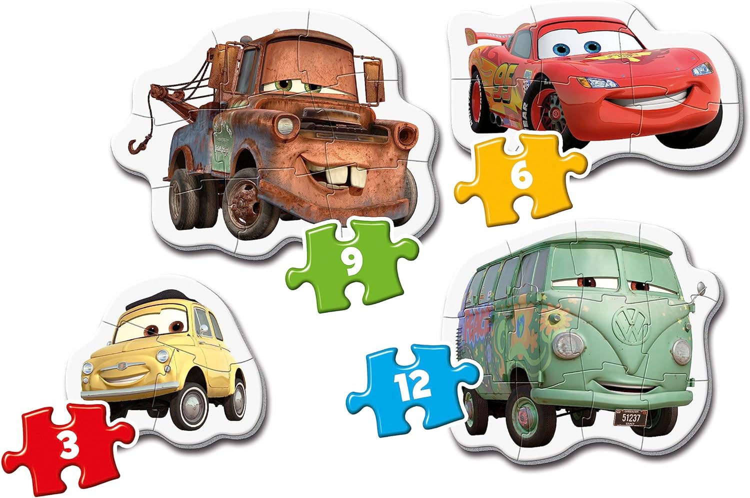 Clementoni - 20804 - My first puzzle - Cars - 3-6-9-12 Pieces - Disney