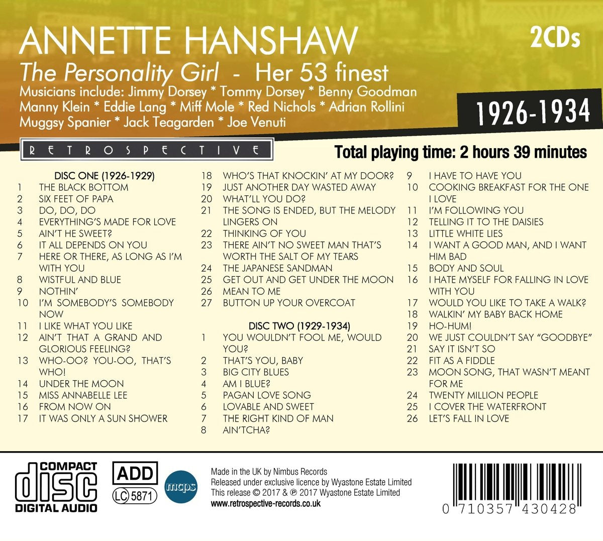 Annette Hanshaw: The Personality Girl, her 53 Finest
