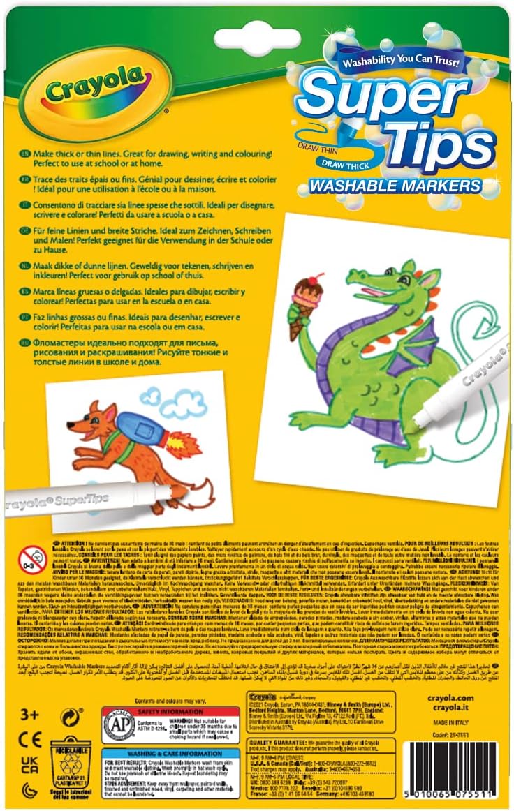 CRAYOLA Supertips Filzstifte Kinder Auswaschbar, Malstifte Set In 24 Verschiedenen Farbtönen, Ungiftige Filzstifte Mit Konischer Spitze, Bastel Set, Fasermaler Kinder, Malstifte Ab 3 Jahre