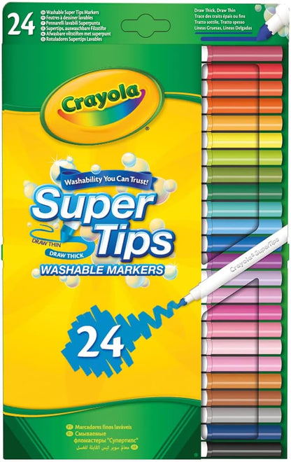 CRAYOLA Supertips Filzstifte Kinder Auswaschbar, Malstifte Set In 24 Verschiedenen Farbtönen, Ungiftige Filzstifte Mit Konischer Spitze, Bastel Set, Fasermaler Kinder, Malstifte Ab 3 Jahre