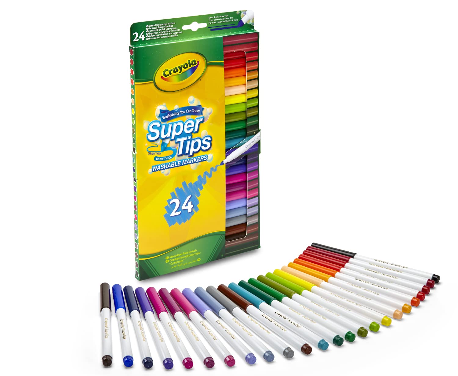 CRAYOLA Supertips Filzstifte Kinder Auswaschbar, Malstifte Set In 24 Verschiedenen Farbtönen, Ungiftige Filzstifte Mit Konischer Spitze, Bastel Set, Fasermaler Kinder, Malstifte Ab 3 Jahre