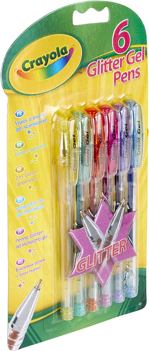 CRAYOLA Glitter Gel Pens - Assorted Colours (Pack of 6) | Add Some Extra Sparkle to Your Arts & Crafts! | Ideal for Kids Aged 3+