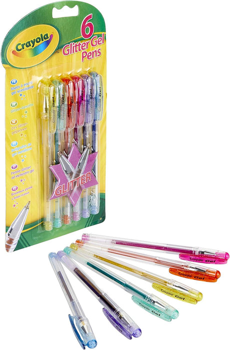 CRAYOLA Glitter Gel Pens - Assorted Colours (Pack of 6) | Add Some Extra Sparkle to Your Arts & Crafts! | Ideal for Kids Aged 3+