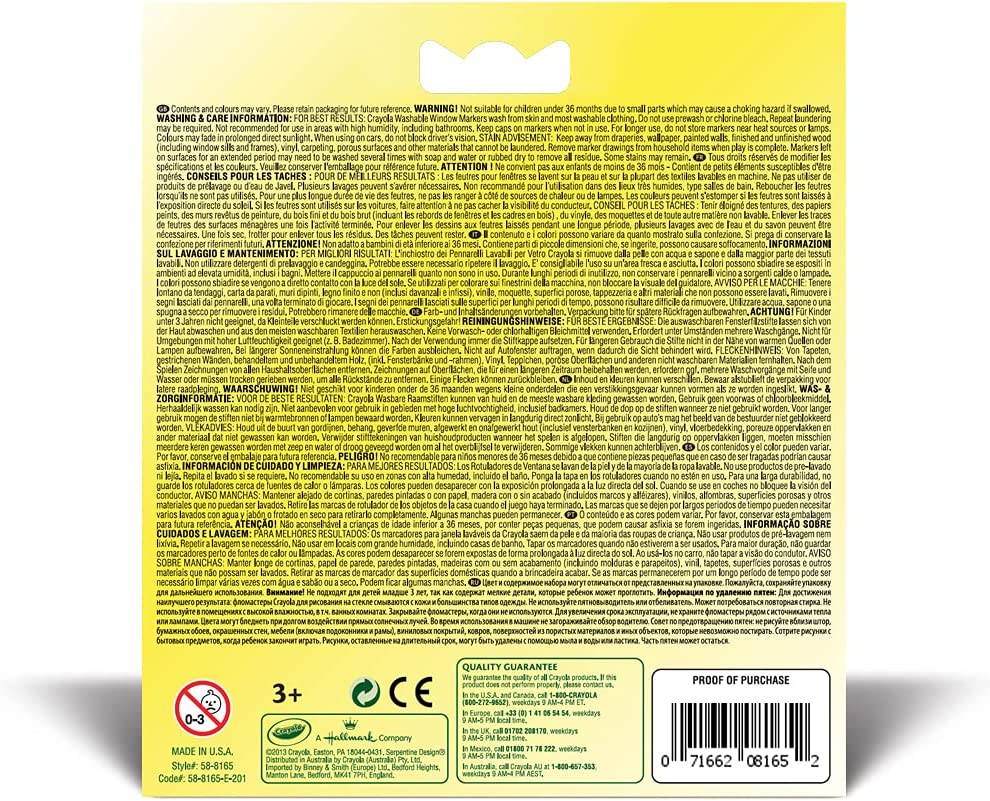 CRAYOLA Washable Window Markers - Assorted Colours (Pack of 8) | Can be Safely Drawn on Any Glass Surface from Mirrors to Car Windows! | Ideal for Kids Aged 3+