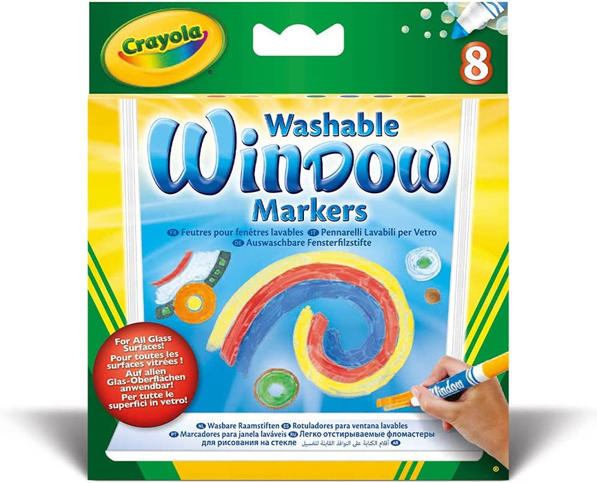 CRAYOLA Washable Window Markers - Assorted Colours (Pack of 8) | Can be Safely Drawn on Any Glass Surface from Mirrors to Car Windows! | Ideal for Kids Aged 3+