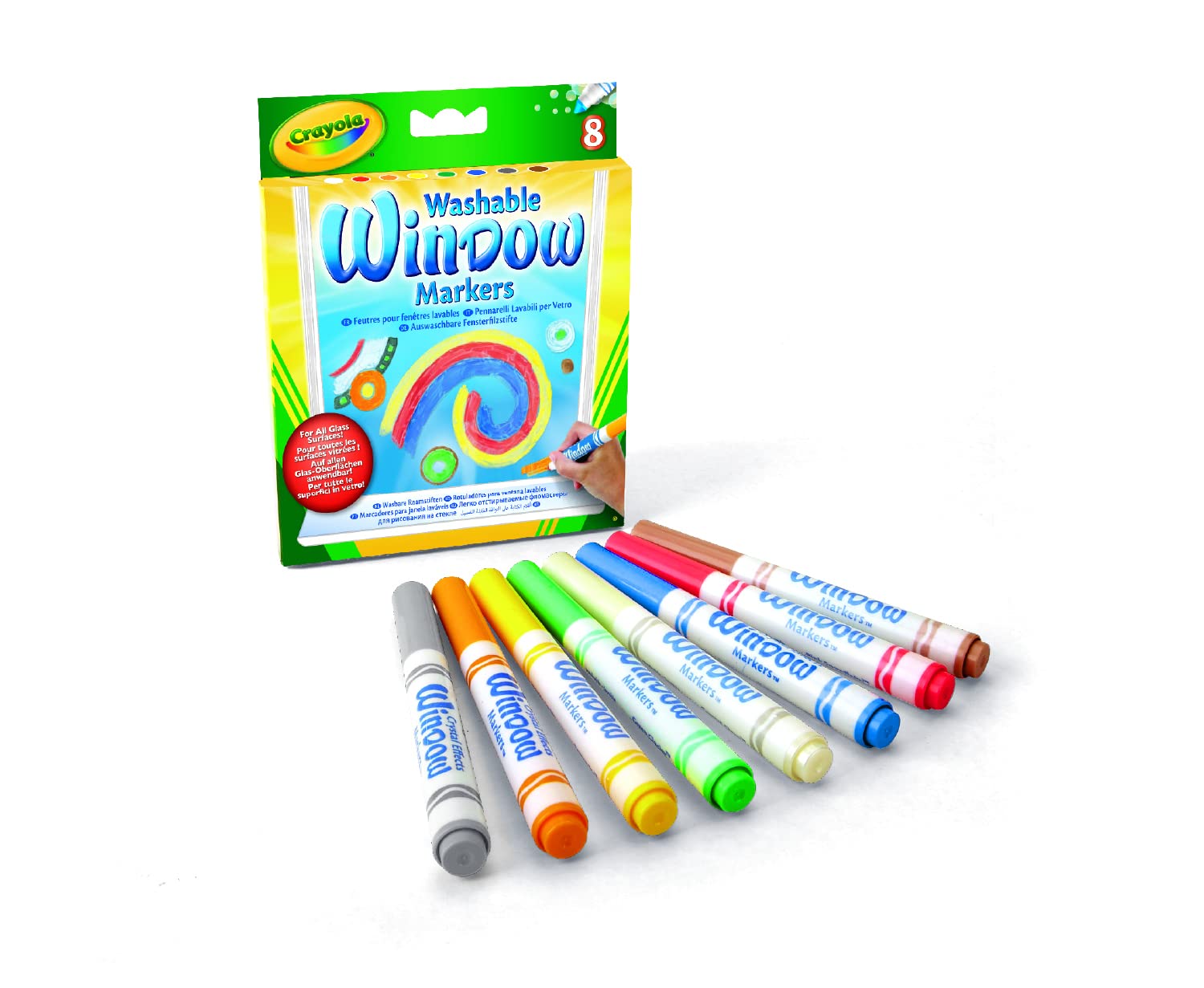 CRAYOLA Washable Window Markers - Assorted Colours (Pack of 8) | Can be Safely Drawn on Any Glass Surface from Mirrors to Car Windows! | Ideal for Kids Aged 3+