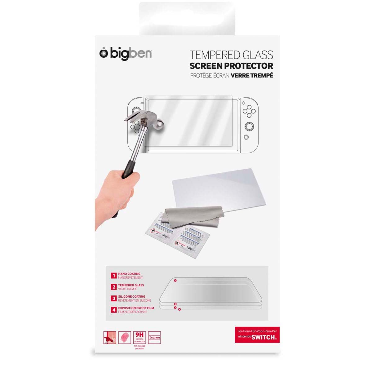 NONAME Nintendo Switch - Tempered Glass Screen Protector (Bilschirmschutz & Reinigungstuch)