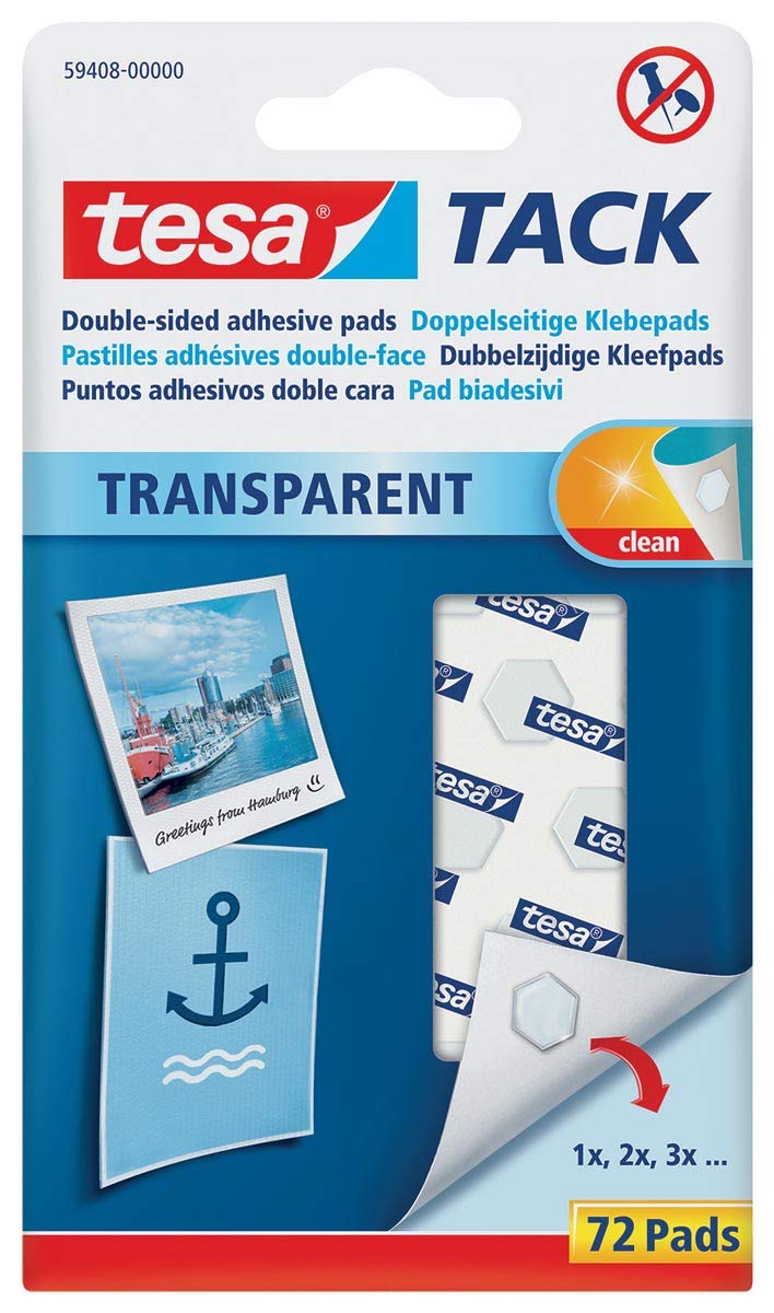 tesa® Double-Sided Adhesive Pads TACK - Transparent Adhesive Strips for Mounting on Walls, Windows, and Mirrors - 1 x
