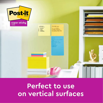 Post-it Super Sticky Notes, Cosmic Colour Collection, lined, 101 mm x 152 mm, 90 Sheets/Pad, 3 Pads/Pack