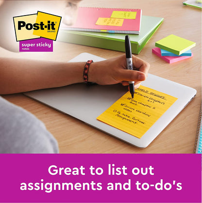 Post-it Super Sticky Notes, Cosmic Colour Collection, lined, 101 mm x 152 mm, 90 Sheets/Pad, 3 Pads/Pack