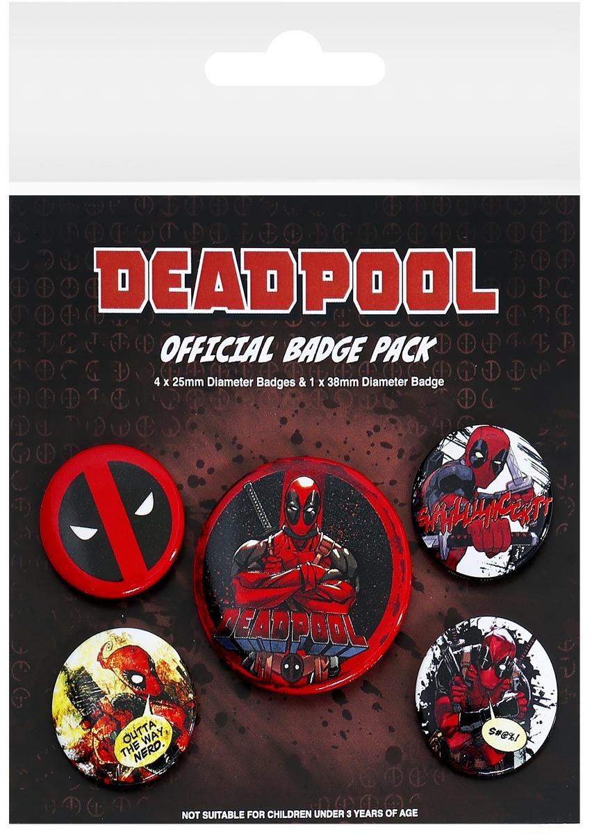 Deadpool Set of 5 Pin Badges Pack Cartoon Film Animation Official Marvel
