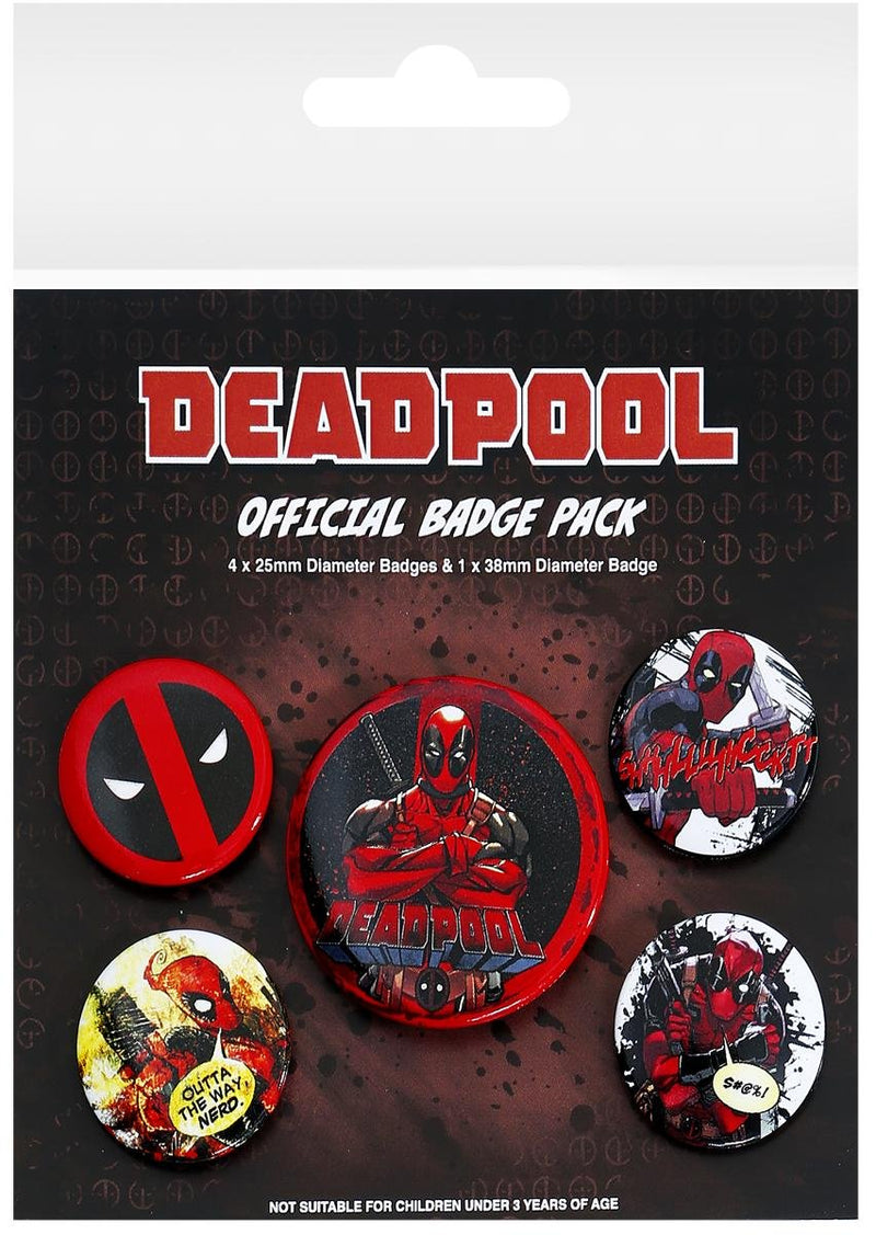 Deadpool Set of 5 Pin Badges Pack Cartoon Film Animation Official Marvel