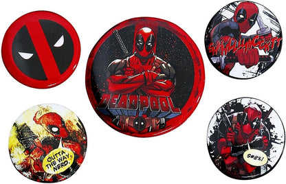 Deadpool Set of 5 Pin Badges Pack Cartoon Film Animation Official Marvel